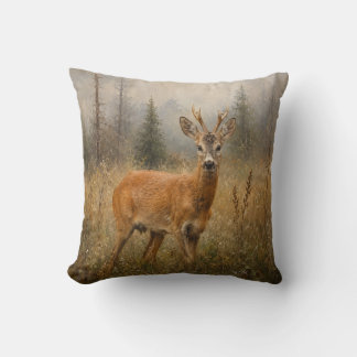 European Roe Buck Wildlife Painting Cushion