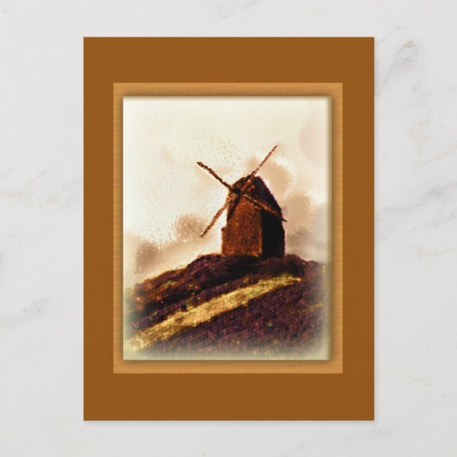European Sepia Windmill Postcard (Front)