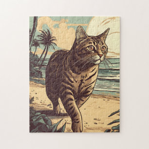 European-Shorthair-Cat at a tropical beach  Jigsaw Puzzle