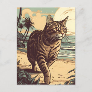 European-Shorthair-Cat at a tropical beach Postcard