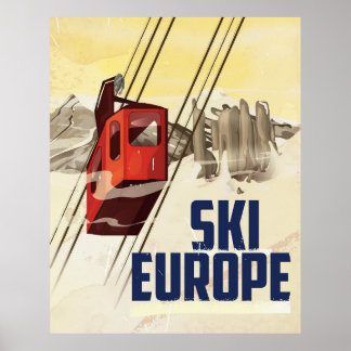 European Skiing vintage travel poster. Poster