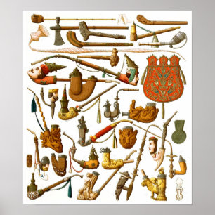 European smoking pipes, cases and utensils poster
