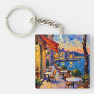European Street at Sunset Key Ring