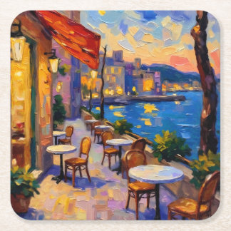 European Street at Sunset Square Paper Coaster