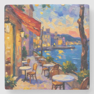 European Street at Sunset Stone Coaster