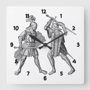 European Style Swordsman Warrior Square Wall Clock
