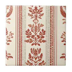 European Terracotta Toile with Botanical Stripes Tile