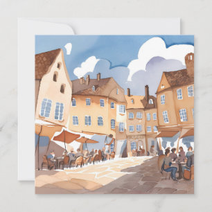 European Town Corner Watercolor Painting Card