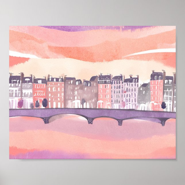 European Town Sunset | Watercolor Poster (Front)