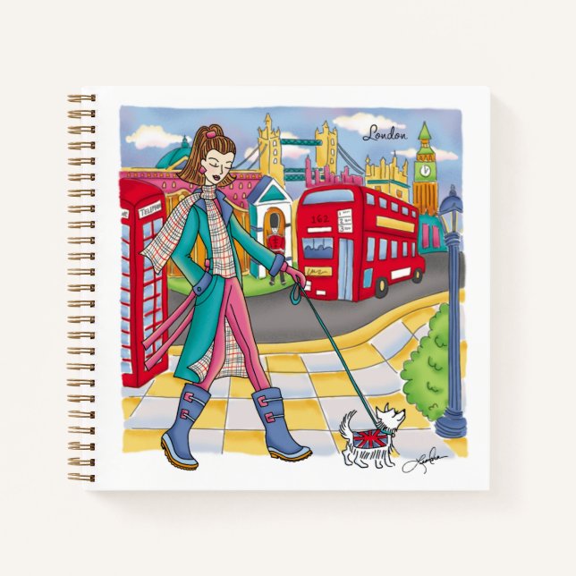 European Travel Girl in London Personal Travel Notebook (Front)
