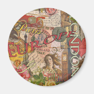 European Travel Print Art  London Rome Paris Magnet