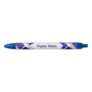 European Union and EU Flag Tiled Personalised Black Ink Pen