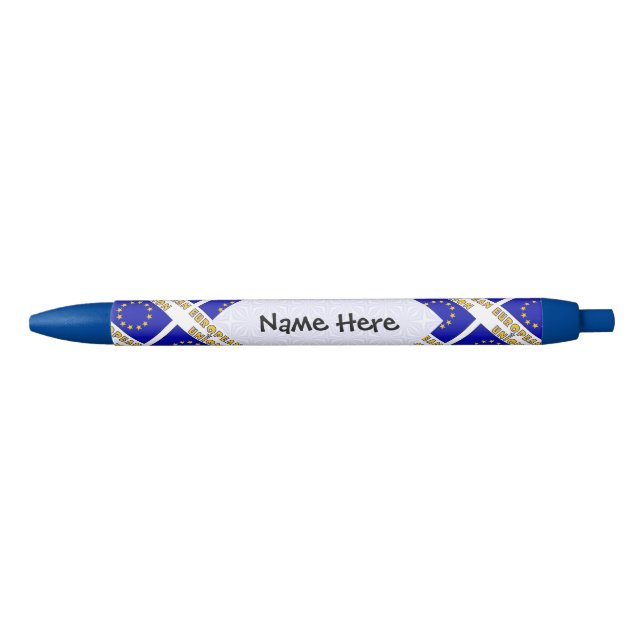 European Union and EU Flag Tiled Personalised  Black Ink Pen (Front)