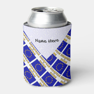 European Union and EU Flag Tiled with Your Name Can Cooler