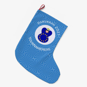 European Union Angel Hanukkah Flag Personalised Large Christmas Stocking