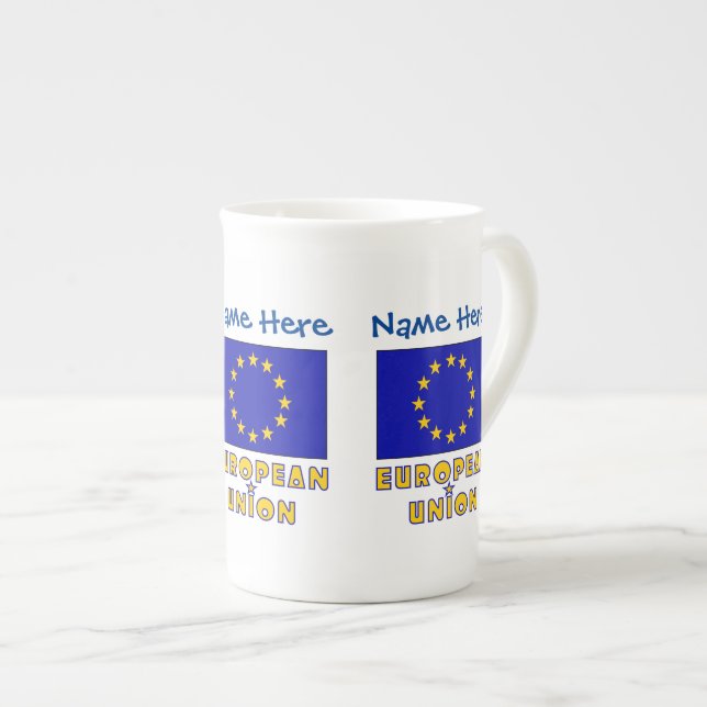 European Union EU Flag Blue Personalisation  Bone China Mug (Front Right)
