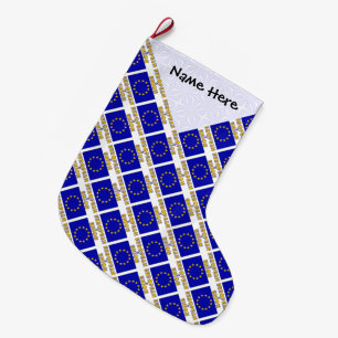 European Union EU Flag Tiled Black Personalisation Large Christmas Stocking