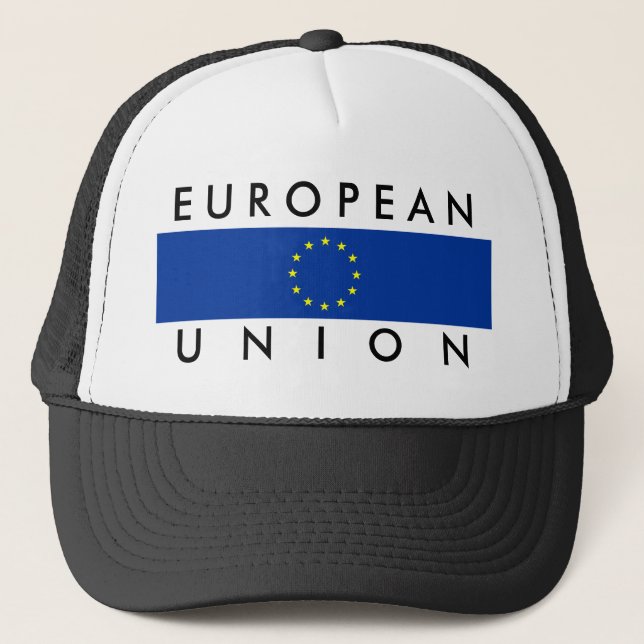 european union europe flag nation symbol text trucker hat (Front)