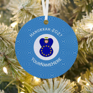 European Union Flag Hanukkah Angel Name Year Metal Tree Decoration