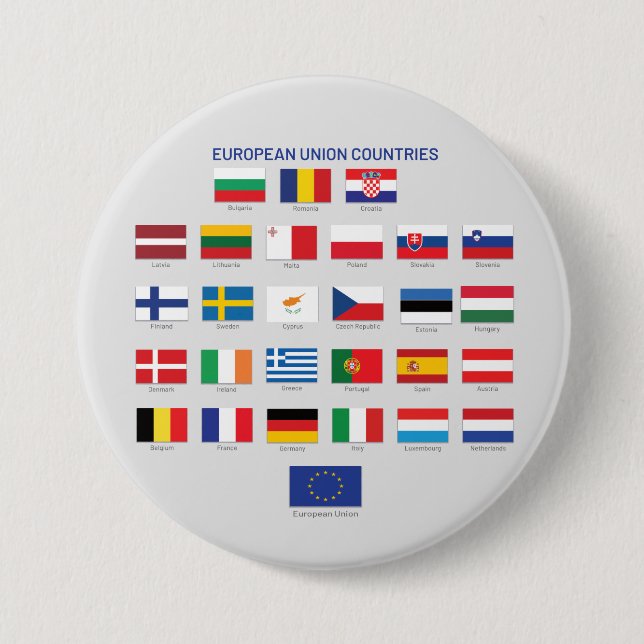 European Union Flags EU Countries  7.5 Cm Round Badge (Front)