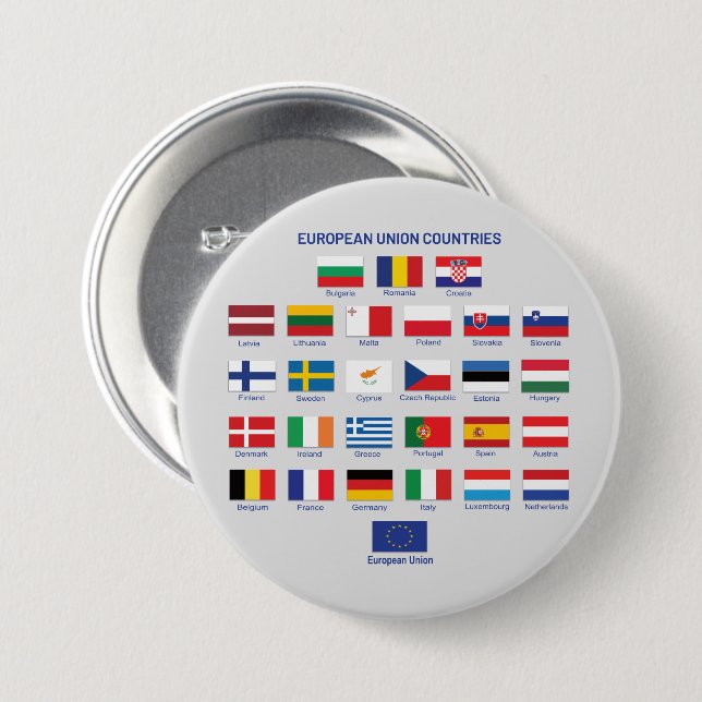 European Union Flags EU Countries  Button (Front & Back)