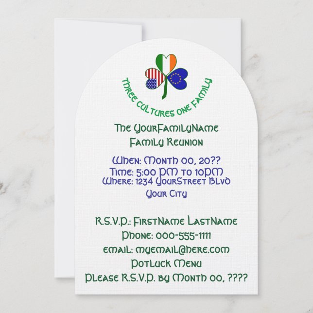 European Union Irish USA Shamrock Family Reunion Invitation (Front)