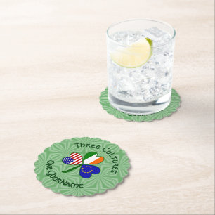 European Union Irish USA Shamrock Flag Personalise Paper Coaster