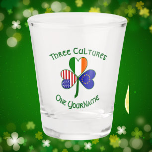 European Union Irish USA Shamrock Flag Personalise Shot Glass