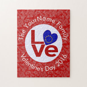 European Union or EU Flag Red Le LOVE White on Red Jigsaw Puzzle