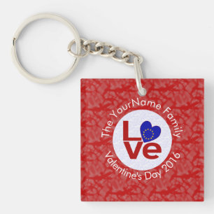 European Union Red LOVE Heart Flag Personalised Key Ring