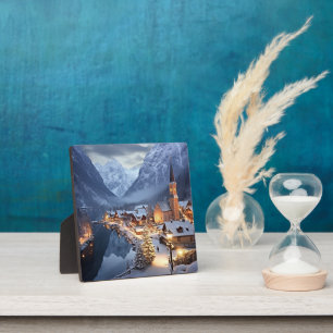 European Village in Winter, AI, Plaque