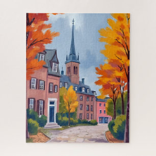 European Village Street Watercolor Travel Jigsaw Puzzle