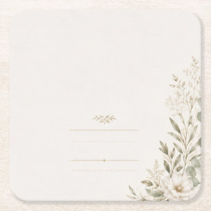 European Wedding Invitation in Olive Green Square Paper Coaster