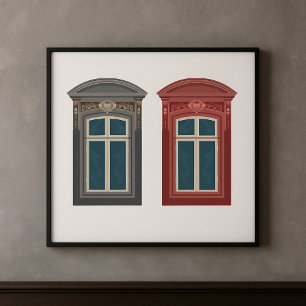 European Window Ornate Architectural Art Poster