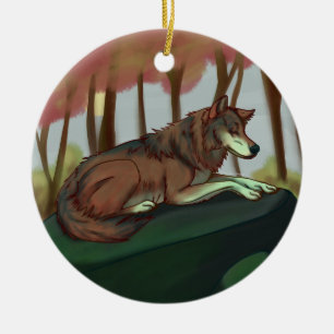 European Wolf Ceramic Tree Decoration
