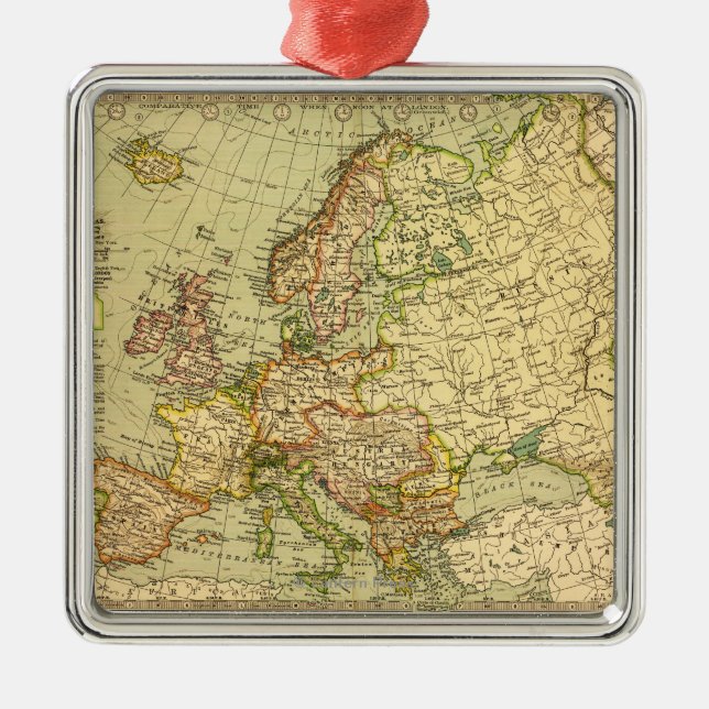 EuropePanoramic MapEurope 3 Metal Tree Decoration (Front)