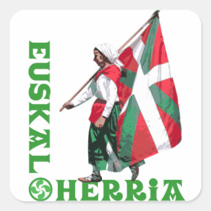 Euskal Herria: Girl carrying Basque flag Ikurrina, Square Sticker