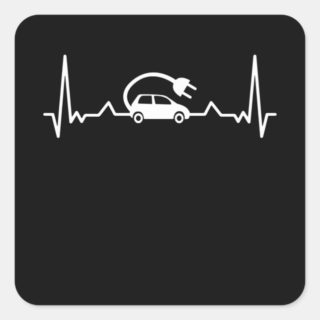 EV Heartbeat Funny Electric Vehicle Gift Car Lover Square Sticker (Front)