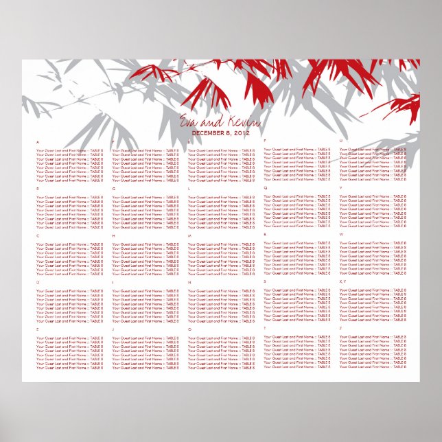 Eva Bamboo Leaves Chinese Wedding Seating Chart (Front)