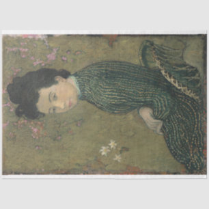 Eva Meurier in a Green Dress Decoupage Paper