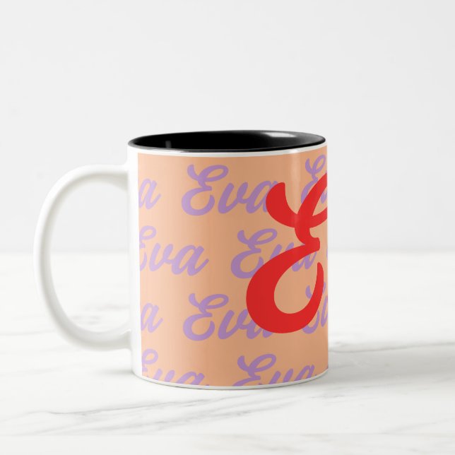 Eva Name Repeating Pattern Design Two-Tone Coffee Mug (Left)
