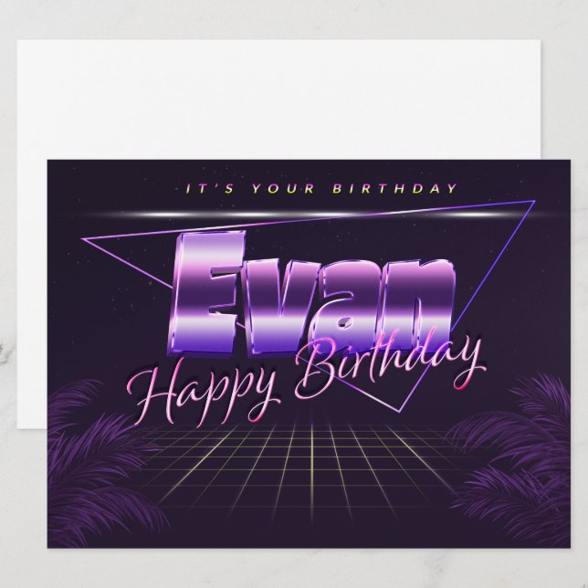 Evan Name First name lila retro card Birthday (Front/Back)