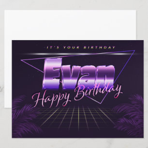 Evan Name First name lila retro card Birthday