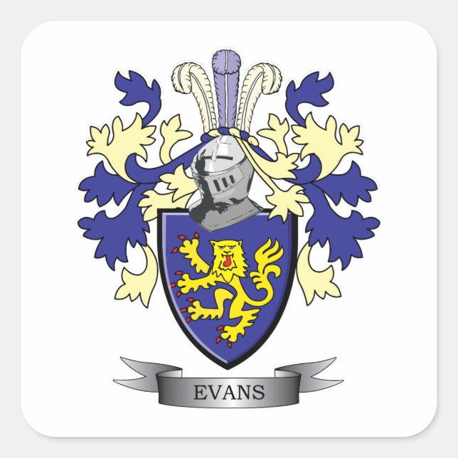 Evans Family Crest Coat of Arms Square Sticker (Front)