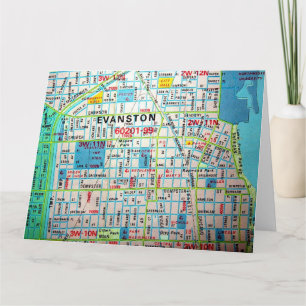 Evanston, IL Vintage Map Card