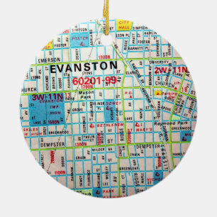 EVANSTON, IL Vintage Map Ceramic Tree Decoration