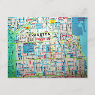 EVANSTON, IL Vintage Map Postcard