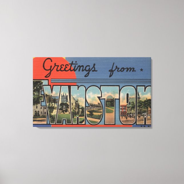 Evanston, Illinois - Large Letter Scenes Canvas Print (Front)