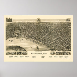 Evansville, IN Panoramic Map - 1888 Poster