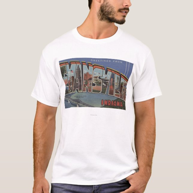 Evansville, Indiana - Large Letter Scenes T-Shirt (Front)